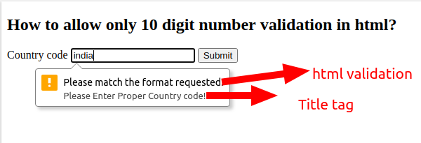 How to allow only 10 digit number validation in Html