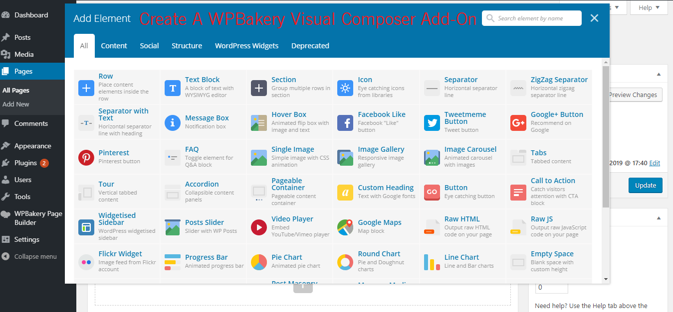 create a wpbakery visual composer add on