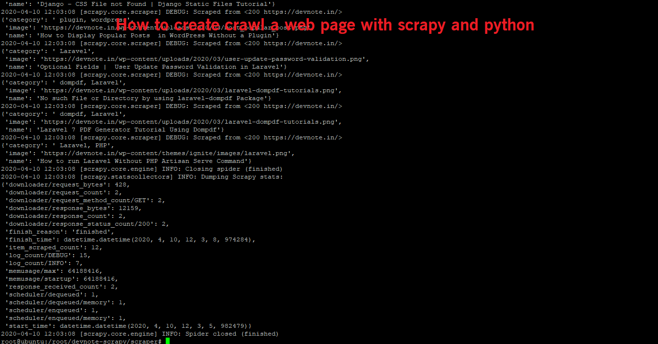 crawl a web page with scrapy and python