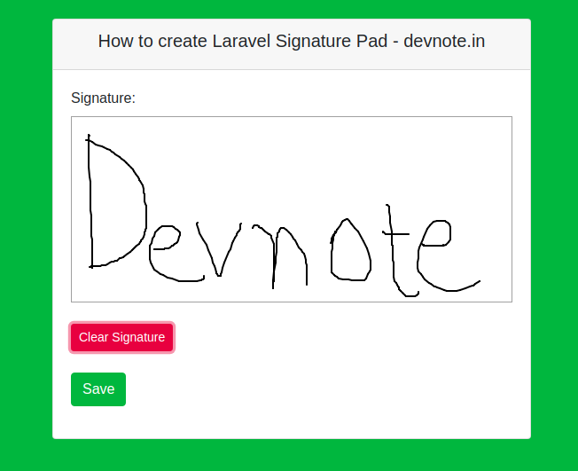 create a laravel signature pad