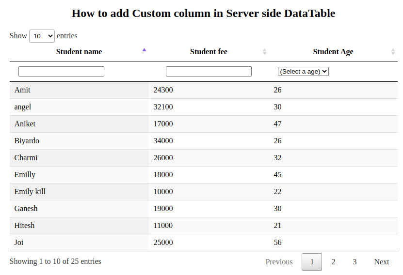 Add a custom column in Server side DataTable