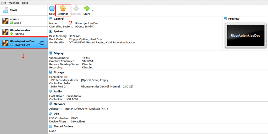 Created virtual machine setting