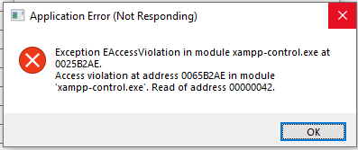Exception EAccessViolation in module xampp-control.exe at0025B2AE