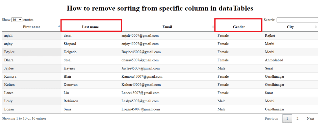 Remove sorting from specific column