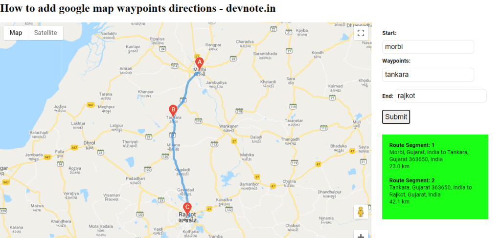 google map waypoints directions