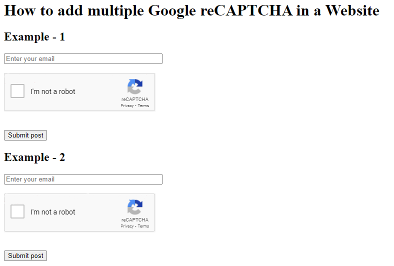 add multiple Google reCAPTCHA in a Website