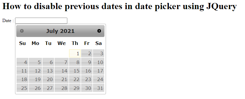 mindate property disable previous dates