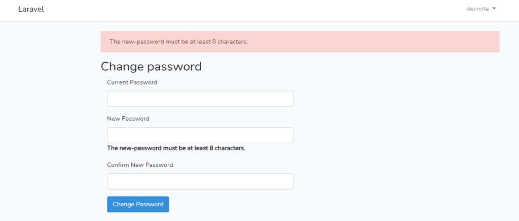 new password must be at least 8 characters