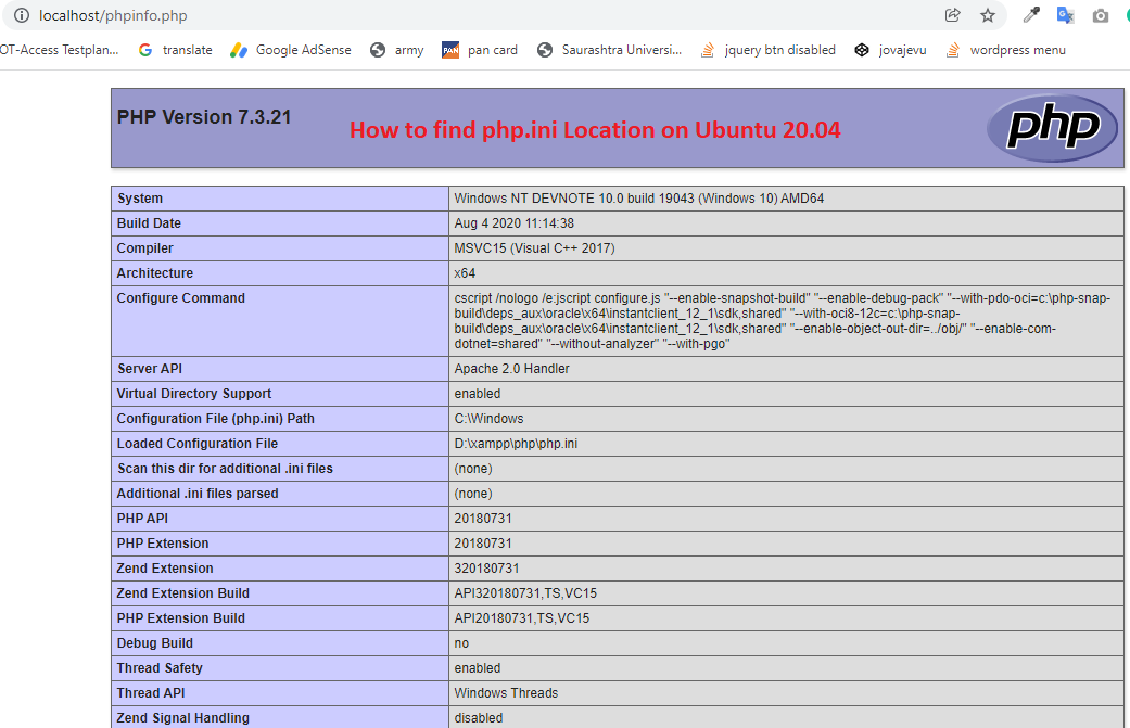 How to find php.ini Location on Ubuntu 20.04