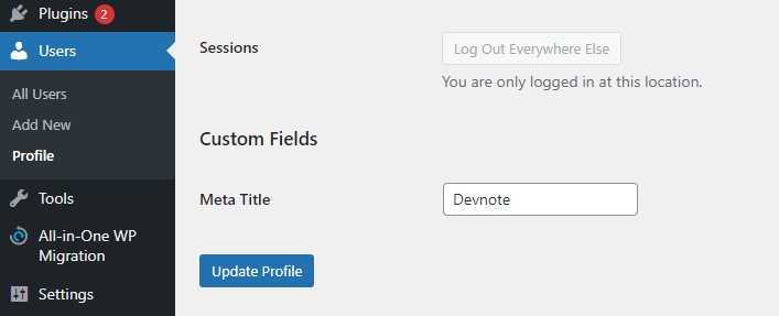 add Custom Fields User Profile Page with save data