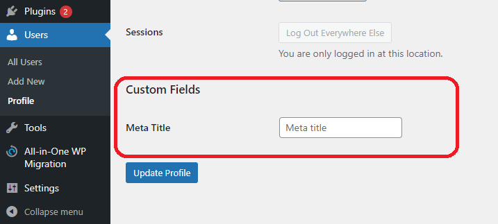add Custom Fields User Profile Page