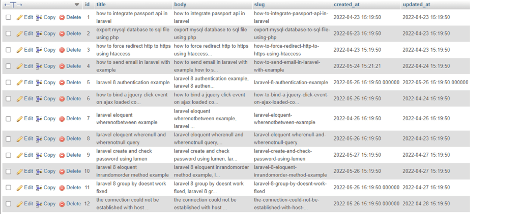 last month record posts table