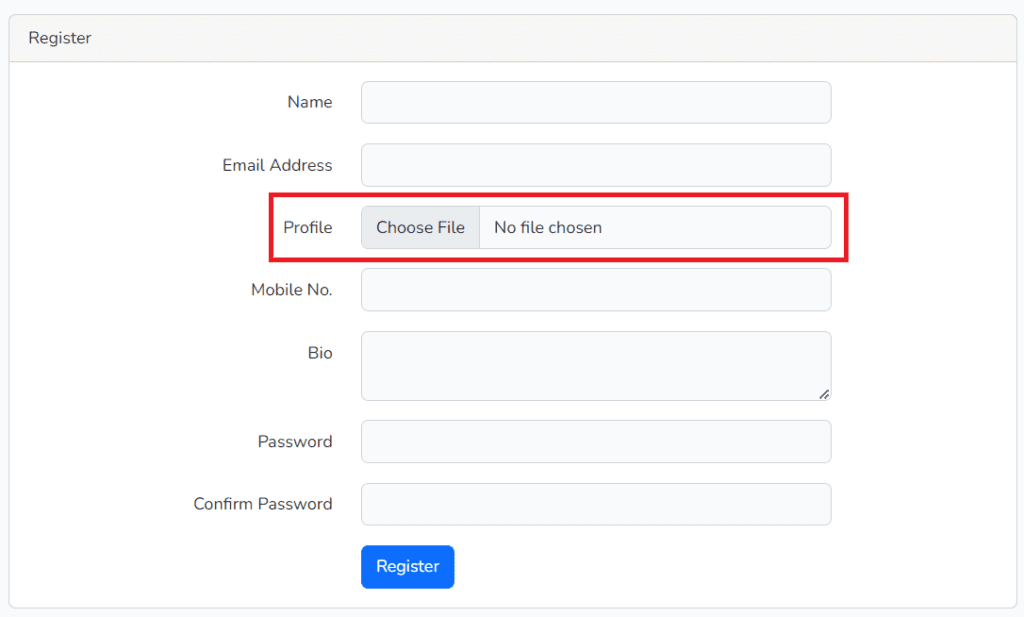 Upload Profile in Registration Form Output