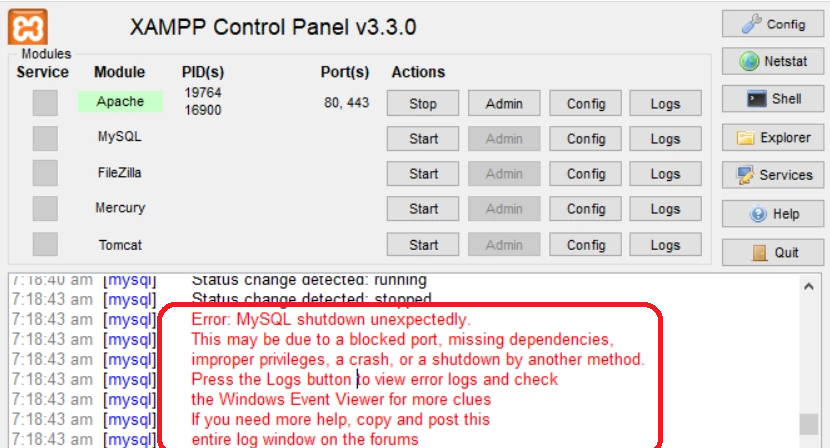 Error How To Fix The XAMPP ERROR on MySQL Shutdown Unexpectedly?